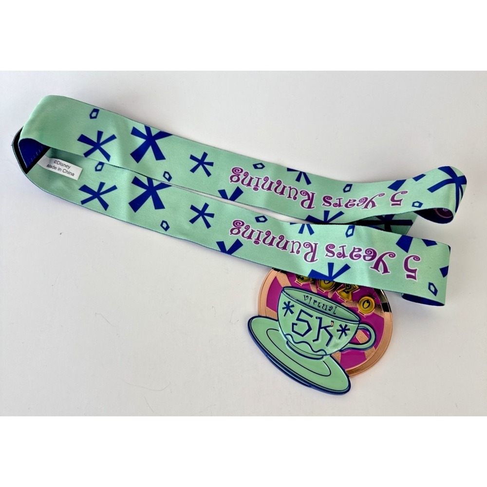 Run Disney 2020 Virtual 5K Finisher Medal Teacups 5 Years Running - Picture 7 of 8